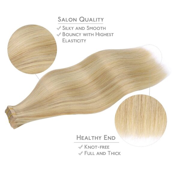 Tape in Hair Extensions Human Hair, 20pcs 50g 14 inch Light Blonde Highlighted G - Picture 4 of 9